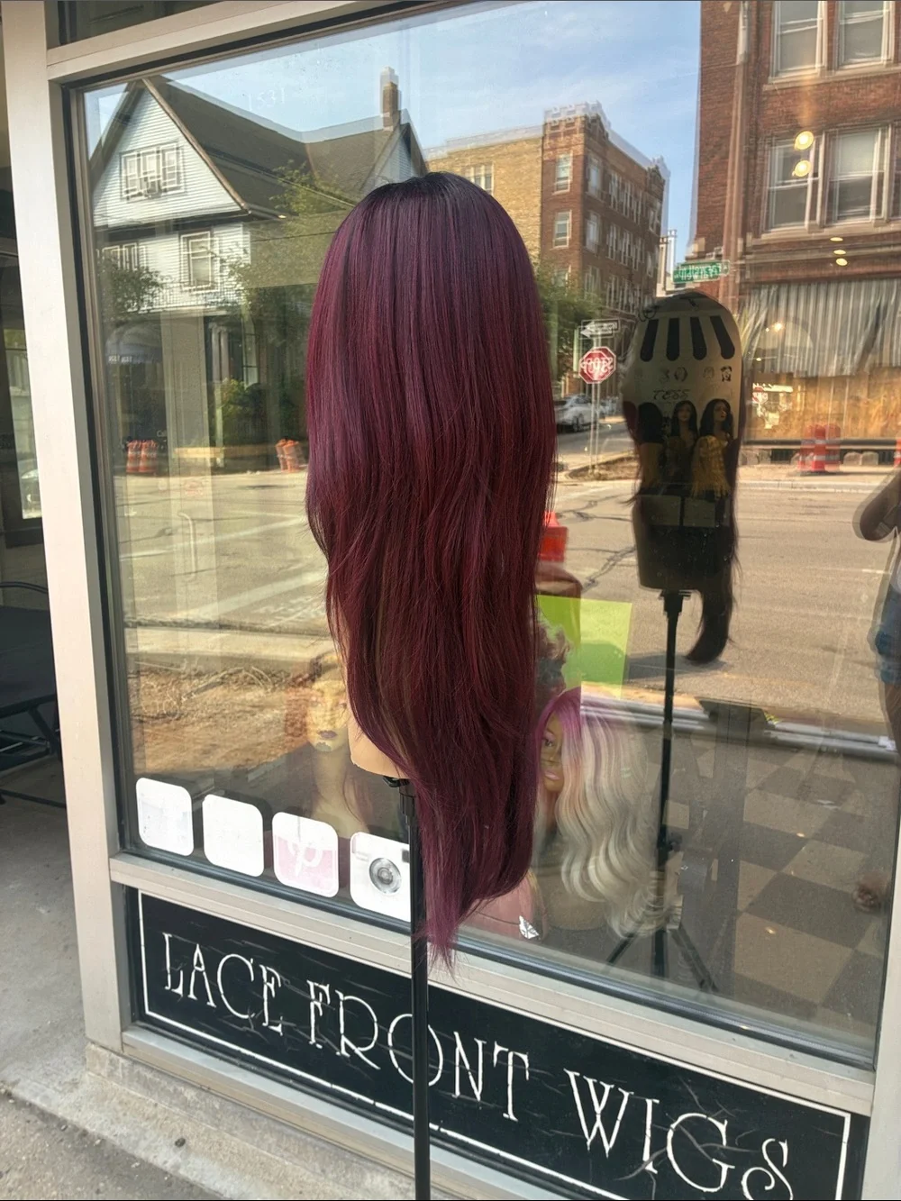Long Straight Burgundy Wig - Sleek Center Part